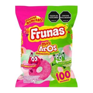 Frunas Mini Aros Gomitas Dulcesitos y Aciditos Frambuesa y Uva Verde 400 g